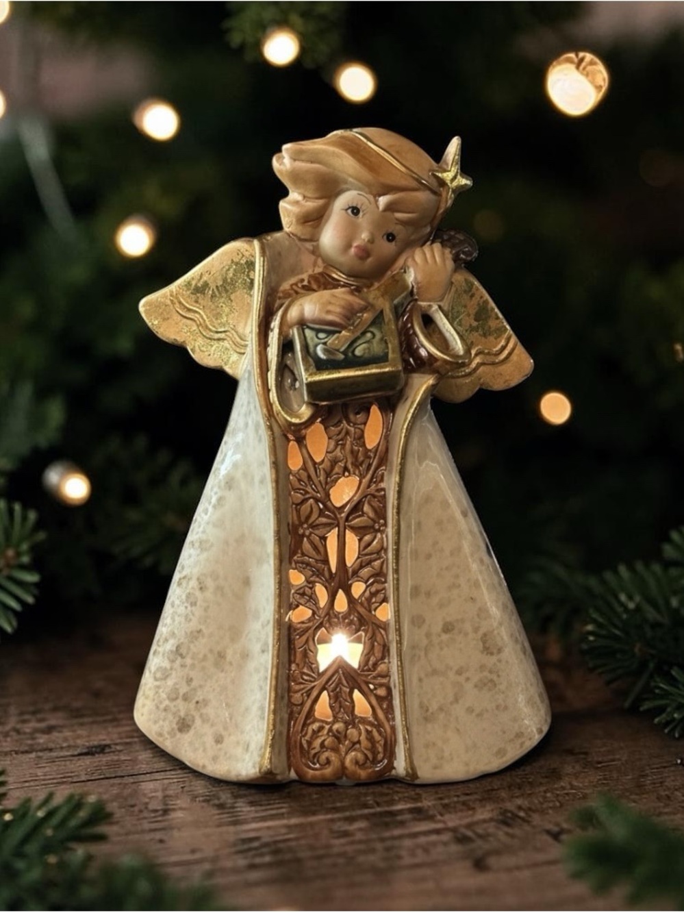 Classic Elements Cream and Gold Angel Figurine with Light